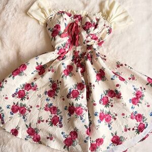 Floral Pink Rose Dress - Ivory